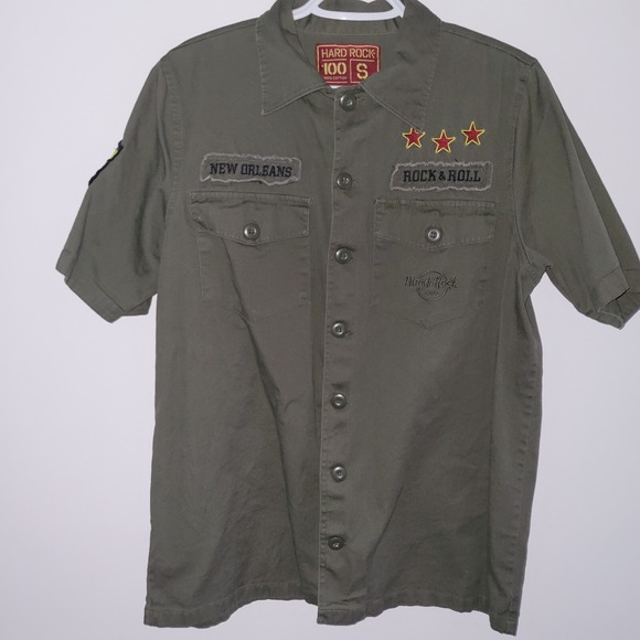 Hard Rock Cafe Other - Hard Rock Cafe Military Green Button Up Short Sleeve Shirt New Orleans Size S